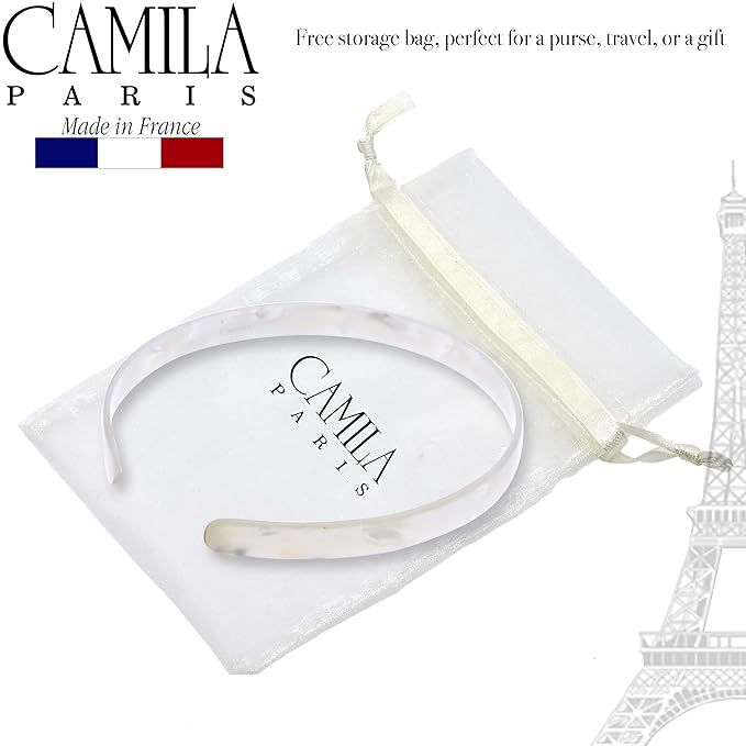 Camila Paris CP3351 French Headband for Women, Handmade White, Strong Hold Grip Women's Hair Band, Ligth and Very Flexible, No Slip Durable Styling Girls Hair Accessories, Made in France