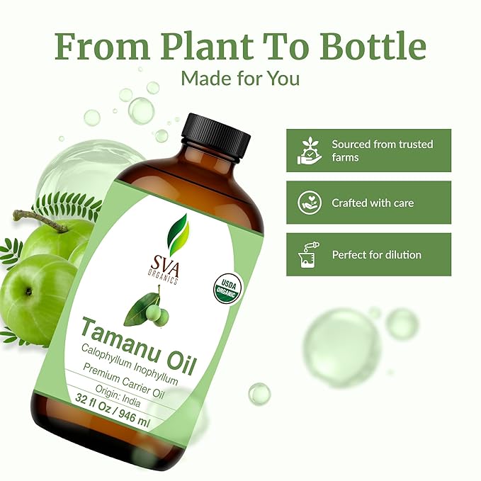 SVA Organic Tamanu Seed Carrier Oil, Huge Glass Bottle, 32 Fl Oz (946 ml)