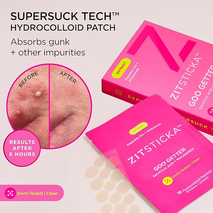 ZitSticka GooGetter Pimple Patches for Face and Body - Hydrocolloid Acne Patches for Zits & Blemishes - Fast-Acting & Effective - 72 Count