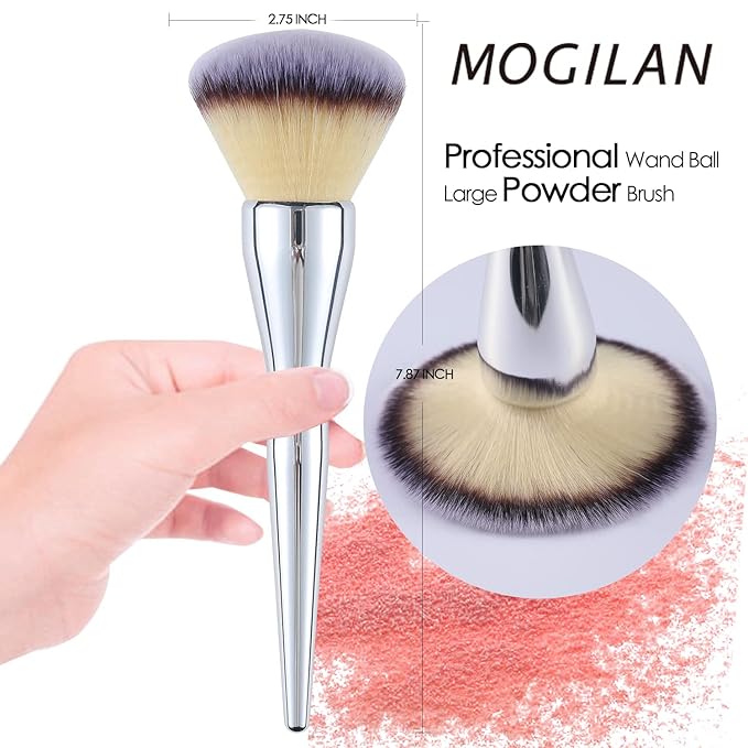 MOGILAN Powder Brush Large Foundation Brush for Pressd Powder Premium Fluffy Synthetic Kabuki Makeup Brush Perfect For Blending Buffing with Loose Powder Liquid Foundation Full Coverage