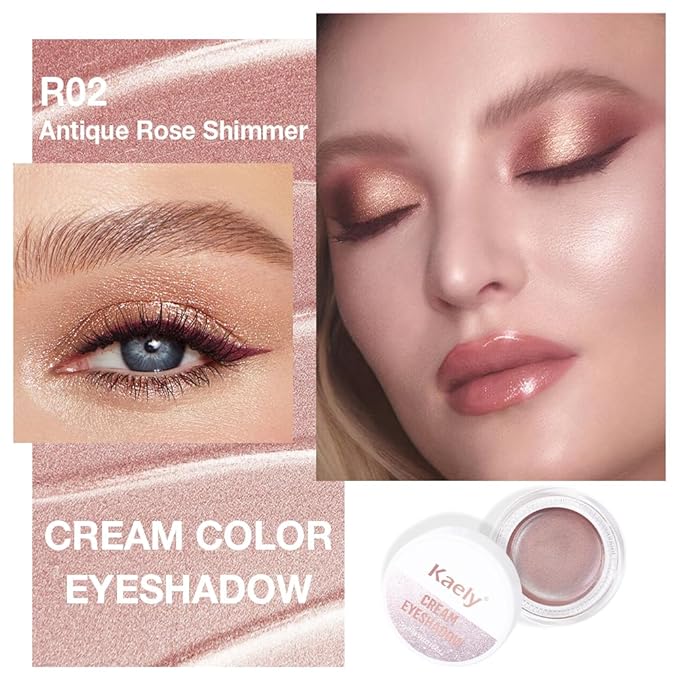 Cream Glitter Antique Rose Shimmer Metallic Eyeshadow Palette Makeup For Mature Women, Natural Single Mini Instant Holographic Eyeshadow, Sombras Crema Para Ojos, Talc, Paraben&Cruelty Free, R02