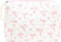 Quilted Makeup Pouch for Women, Travel Cosmetic&Toiletry Bag,Bow Pink