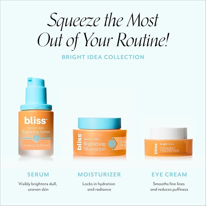 Bliss Vitamin C + Tri-Peptide Face Serum - Stabilized Vitamin C for Dark Spots, Fine Lines & Firmness - Brightening Serum with Collegen Boosting Peptides, Hyaluronic Acid, Squalane - 1 Fl Oz