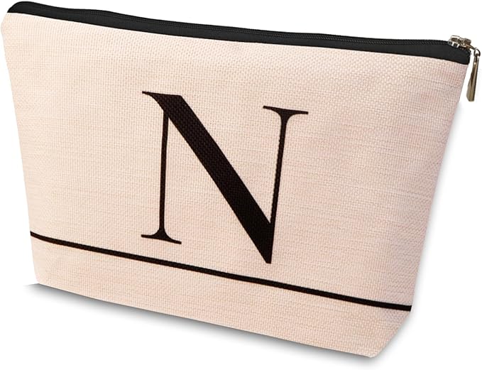 HDYHDY Letter A-Z Initial Personalized Makeup Bags, Birthday Gifts for Women, Monogrammed Gifts for Women Mom Sister Best Friend Bride Bridesmaid, Mothers Day, Christmas, Small Travel Cosmetic Bag (N)