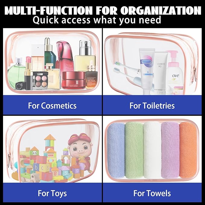 YedsIntu 16 Pieces Clear Cosmetic Bags, Large Transparent Makeup Bags, TSA Approved Toiletry Bag for Travel, PVC Waterproof Clear Pouch with Zipper Make Up Bag for Women and Men Traveling (Orange L)