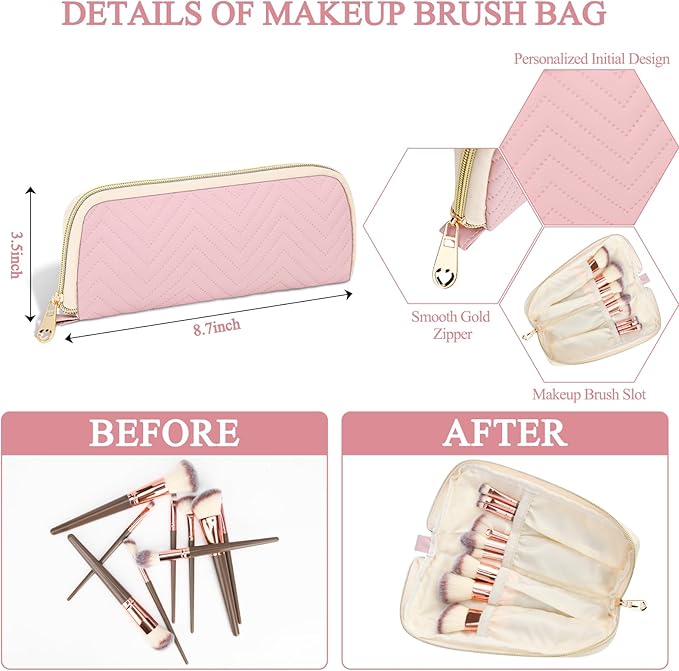 Sernaxi Personalized Initial Makeup Bag Waterproof Leather Cosmetic Bag Travel Toiletry Bag, Valentine’s Day Gift Makeup Organizer Case & Makeup Pouch for Women Teen Girls Mom Girlfriend Wife