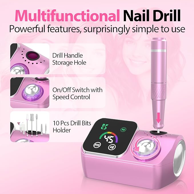 PYVOLA 45000RPM Professional Corded Nail Drill E-File Kit for Salon Home