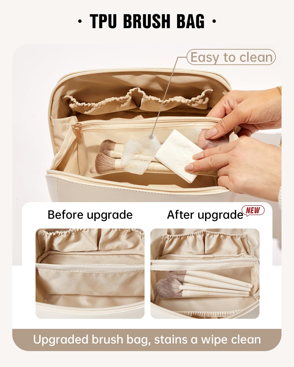 EACHY Travel Makeup Bag, Large Capacity Cosmetic Bags for Women, Waterproof Portable Open Flat Toiletry Bag Make up Bag with Divider and Handle, Christmas Gifts (White, Medium)