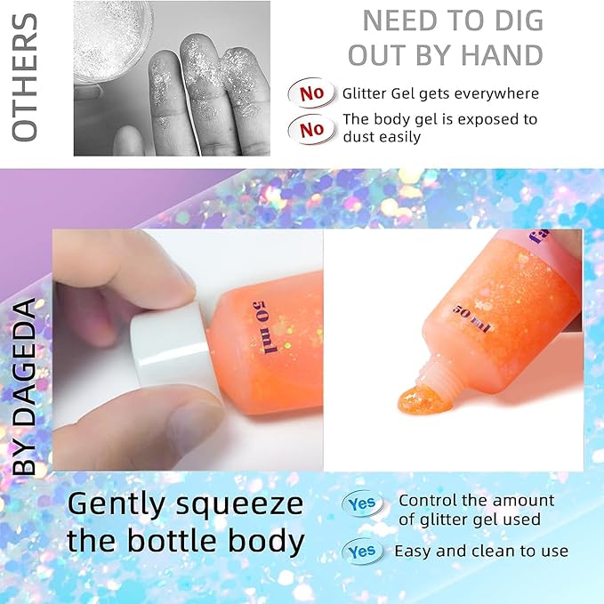 DAGEDA Coral Body Glitter Gel, Sparkly Hair Face Glitter Makeup Accessories