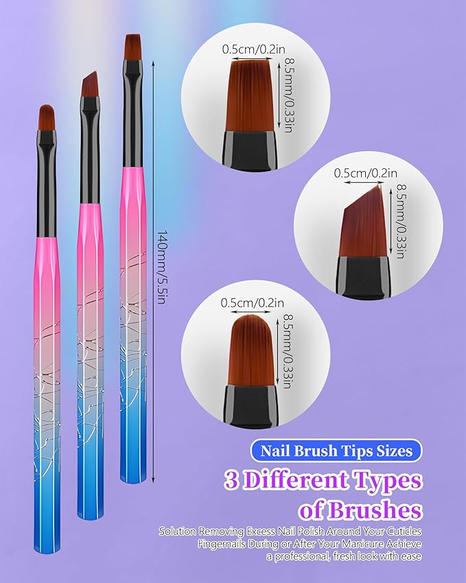 AMilHiTon 3PCS Nail Polish Clean Up Brush, Gilded Pink Blue