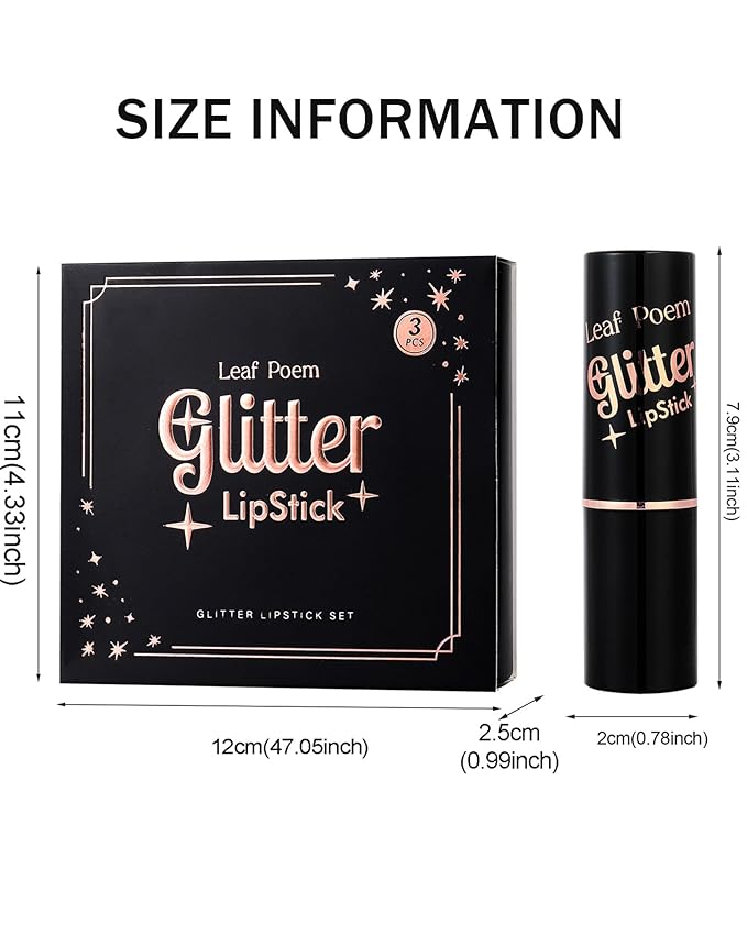 Metallic Glitter Lipstick Set Long Lasting,3 Pcs Diamond Shimmer Lip Gloss Nude Pink Rose Pink Red Matte Lip Stick for Women,Sparkling Shiny Transfer Proof Non Stick Tinted Lip Balm Color Makeup-Set B