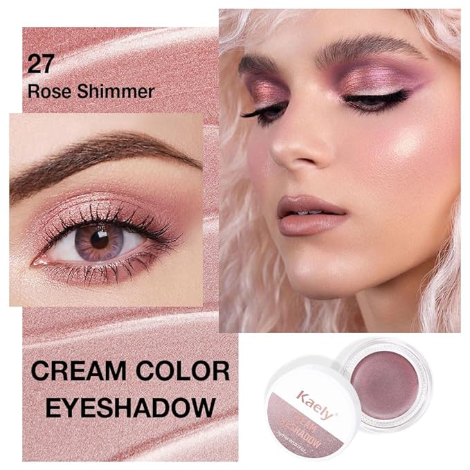 FeiCuiYun Cream Glitter Rose Shimmer Metallic Eyeshadow Palette Makeup, Natural Single Mini Instant Holographic Eyeshadow For Older Women, Sombras Crema Para Ojos, Talc, Paraben & Cruelty Free, 27