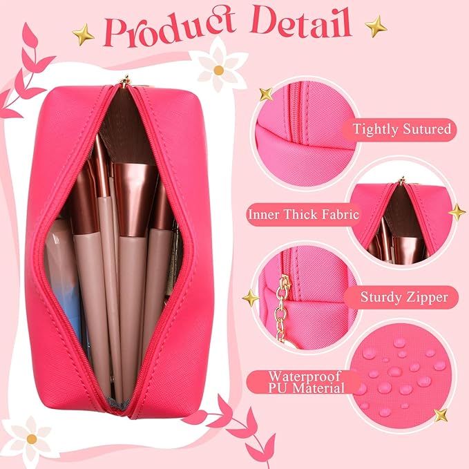 Chunful 24 Pcs Preppy Makeup Bag PU Leather Cosmetic Bag Bulk Makeup Plain Pouch Waterproof Toiletry Purse for Women Traveling Preppy Pencil Case Valentine's Day Gifts(Rose Red)