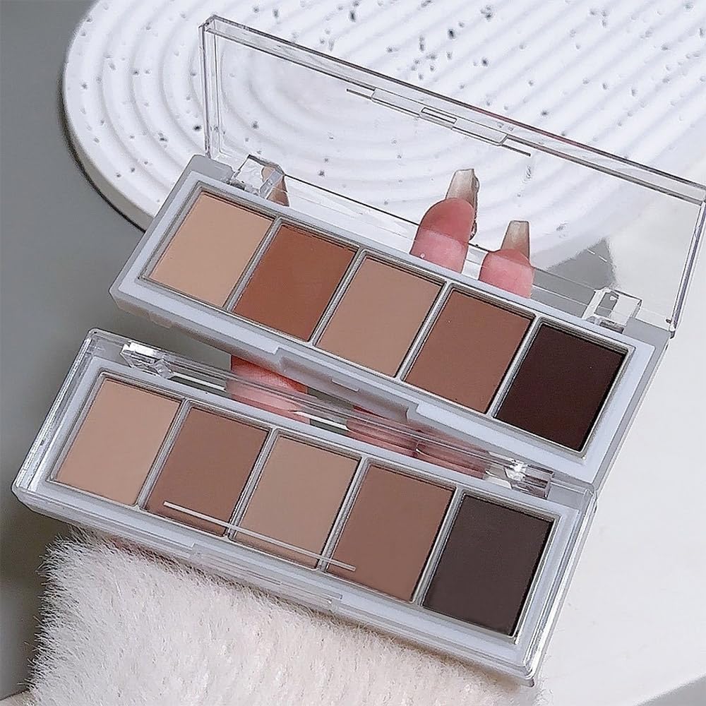 JUAAZIN 5 Colors Matte Eyeshadow Makeup Palette, 5 Natural Neutral Nude Brown Cool-Toned Nude Taupe Eyeshadow, Looks for Brown Eyes Women Finish Long Wearing Waterproof Professional Eye Makeup 06#