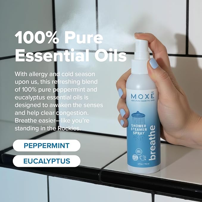 MOXĒ Breathe Shower Steamer Spray for Congestion & Sinus Relief, 4oz