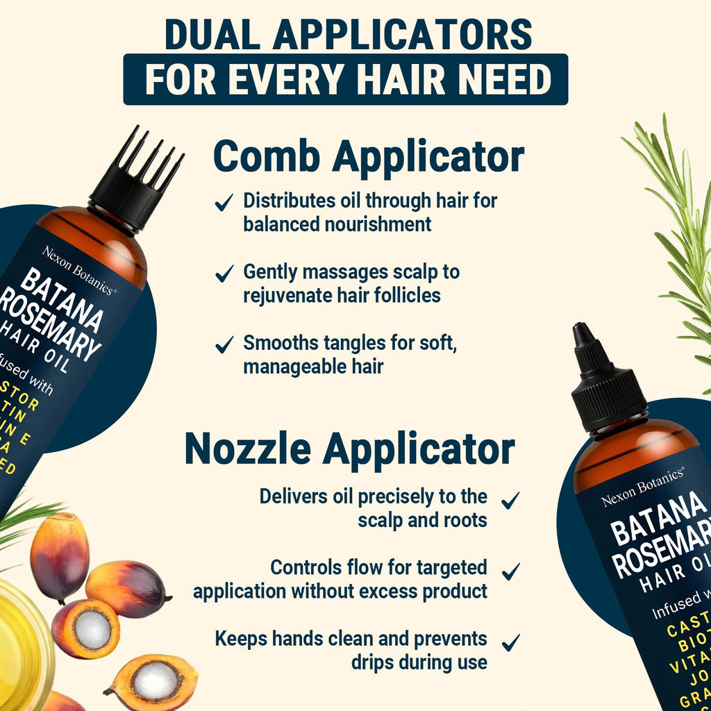 Batana Rosemary Oil for Hair Growth 6 fl oz - Lightweight Scalp Oil for Dry, Damaged Hair & Frizz Control - Aceite de Romero Para el Cabello - Nexon Botanics