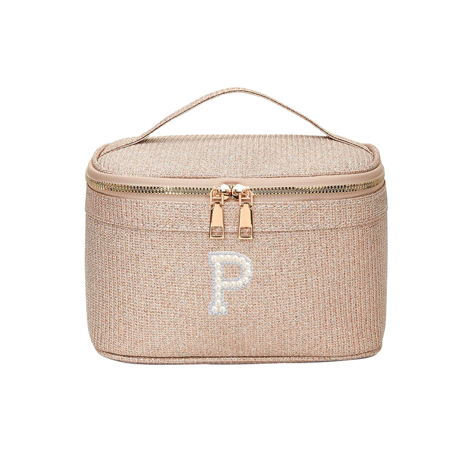 EURYNOME Makeup Bag with Custom Letter W, Water-Resistant Travel Organizer Pouch, (8.3x5.1x5.1 Inch) Cosmetic Case for Women — P