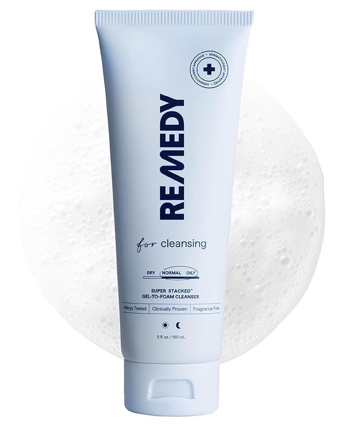 Remedy Gel-to-Foam Cleanser | Gentle Exfoliating Face Wash | Salicylic Acid, Ceramides and Green Tea | Fragrance Free | Eczema Seal Certified | Acne Prone Skin | By Dermatologist Dr Shah | 5 fl. Oz