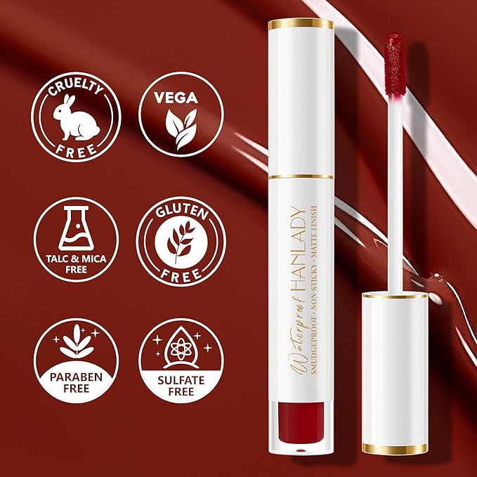 HANLADY Dark Red Lipstick Matte Long Lasting Lipstick for Women Smudgeproof