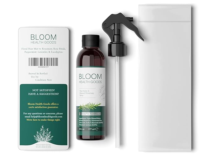 Bloom Health Goods Rosemary & Rice Water Spray for Hair – Homegrown Rosemary, Korean Root & Scalp Hair Tonic – Strengthens & Adds Fullness – Leave-In Mist for Thinning Hair, Men & Women – 6 oz