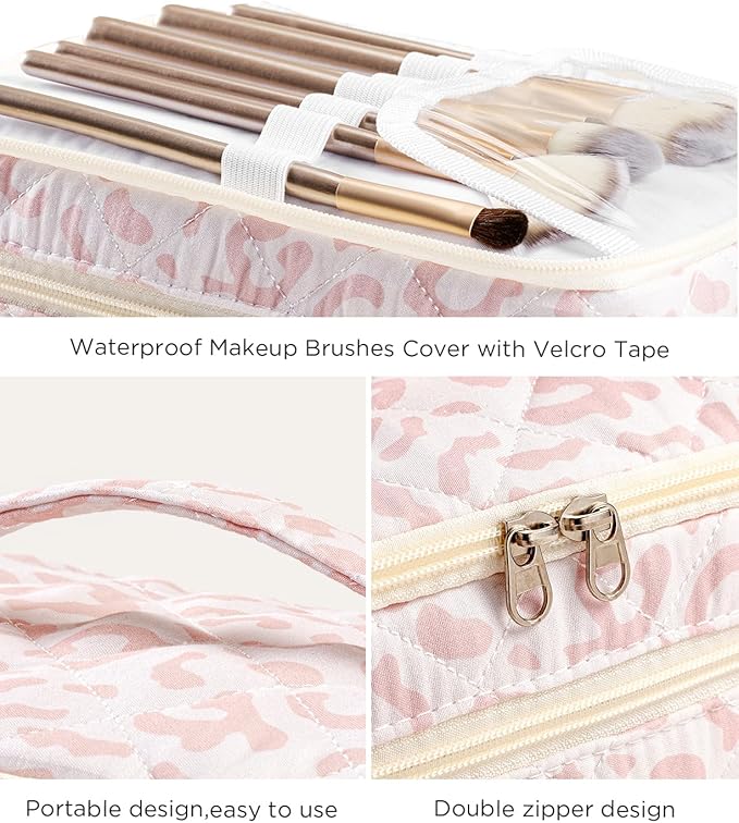 HBselect 2Pcs Travel Makeup Bag Large Quilted Cosmetic Bag Make up Bag