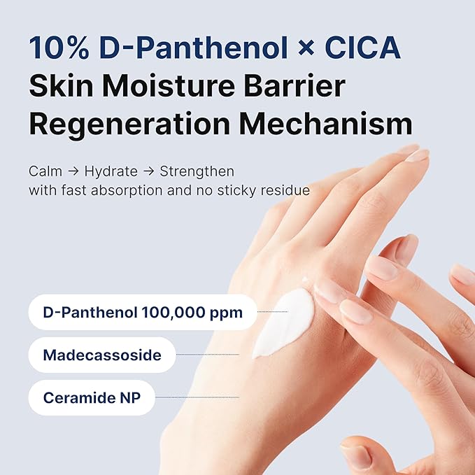 PURE K Panthenol 10% CICA Repair Cream – Clinically Tested Barrier Recovery Moisturizer for Sensitive, Post-Blemish & Redness-Prone Skin, Fragrance-Free & Vegan, Korean Skincare (2.7 Fl Oz / 80ml)