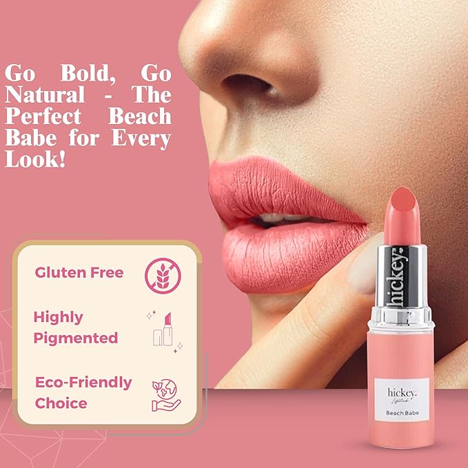 Hickey Lipstick White Limited Edition Set, Skinny Dip (Pink) & Beach Babe (Coral), Refillable Case with Silver Chain (Wearable Necklace), Hydrating, Long Lasting Lipstick for Women, Gluten-Free, Vegan