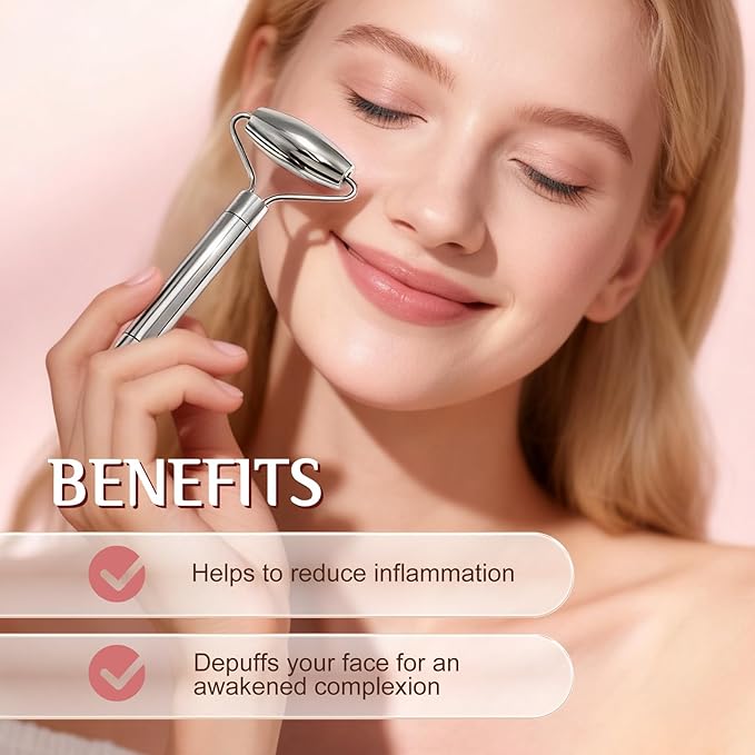 erdnretl Gua Sha & Face Roller, Stainless Steel Gua Sha Facial Tools, Lymphatic Drainage Massager for Face, Eyes, Chin & Jawline Sculpting, Body Gua Sha Tools with Pouch (Light Silver)