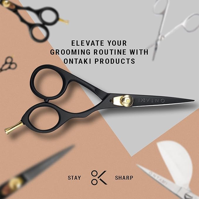 Ontaki Beard & Mustache Scissors & Combs for Men - 5.5" Black, Right Hand