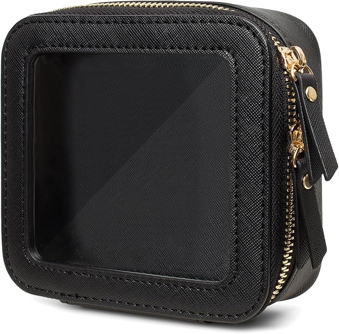 FFpaw Valentine's Day Gifts Clear Makeup Bag Small, Mini Cosmetic Bag for Purse Clear Makeup Pouch Purse Organizer with Zipper Travel Toiletry Bag Car Organizer Essentials for Women Men (Mini Black)