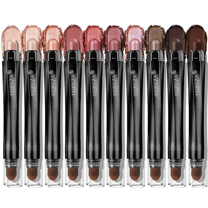LUXAZA PRO Red Eyeshadow Stick Makeup Set 10PCS, Neutral Shimmer And Matte Cream Eye Shadow Palette, Metallic Bronze Smoky Eyeliner Brightener Crayon Pencil Kit, Ideal Gift for Women -Cashmere Blush