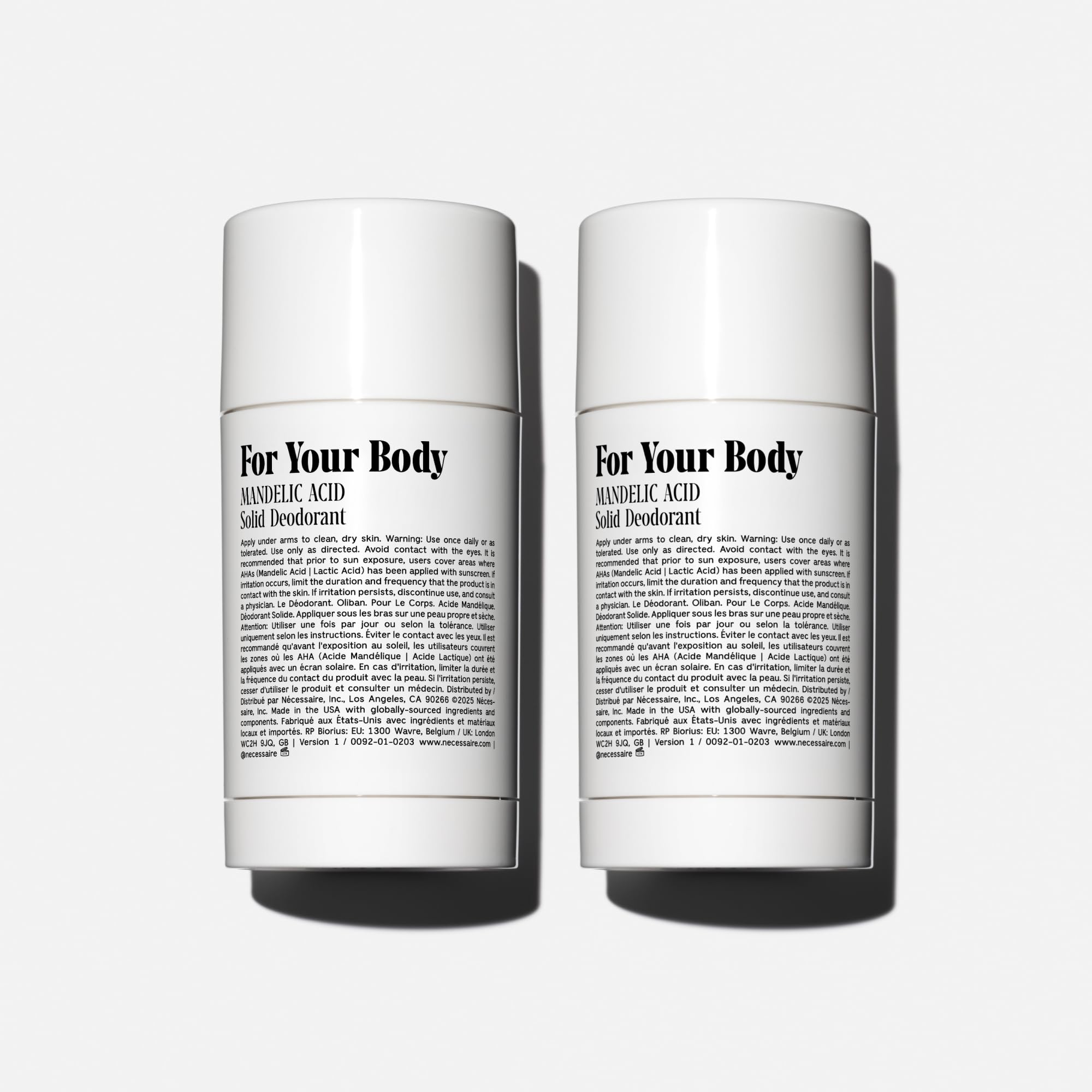 Nécessaire The Deodorant Fragrance-Free | Natural Aluminum Free Deodorant For Women & Men. Extra Strength Treatment with Mandelic Acid. Free of Baking Soda, Ozokerite & Parabens (2x 75 g/2.5 oz)