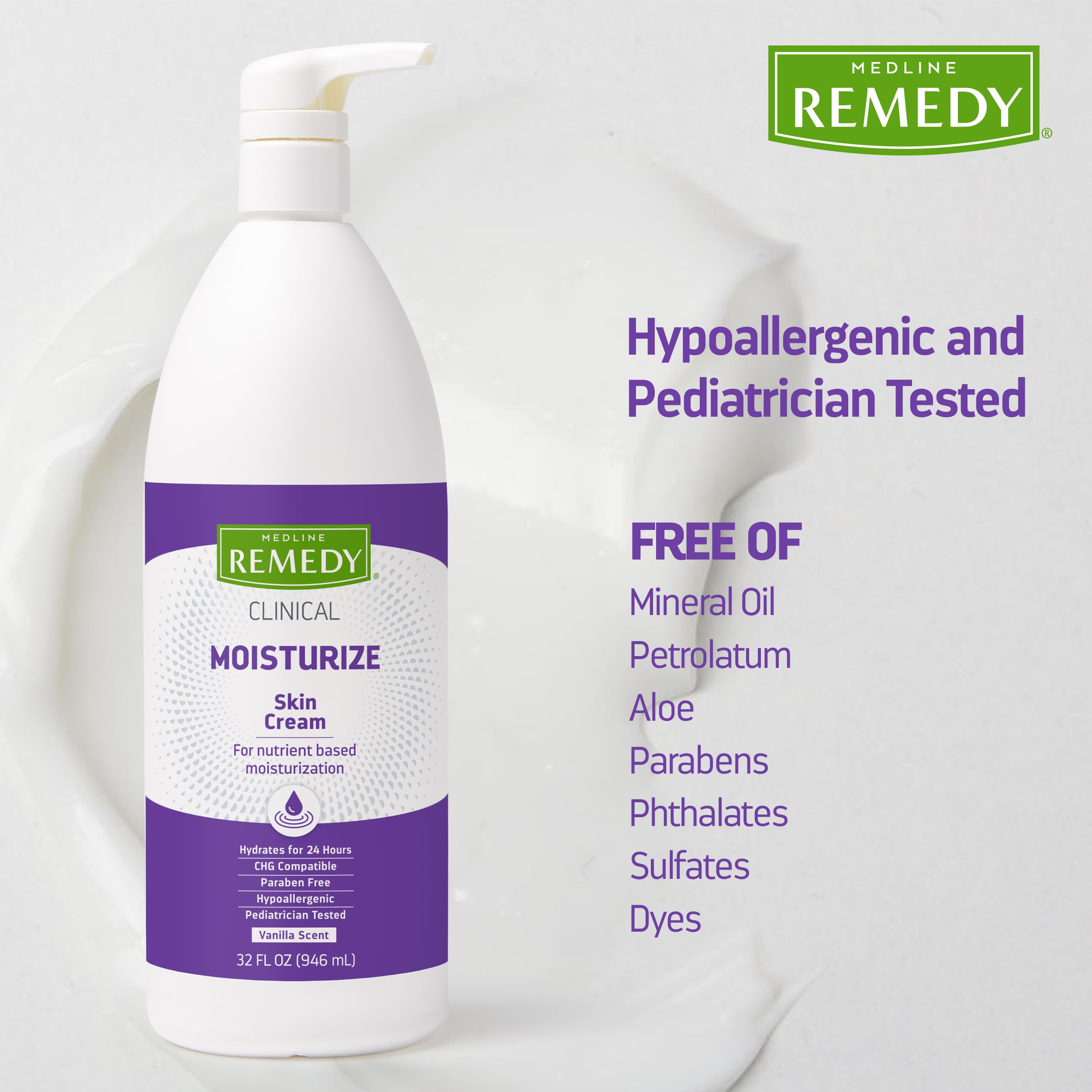 Medline Remedy Clinical Skin Cream, Nourishing Formula for Dry Skin, 32 oz. Pump Bottle