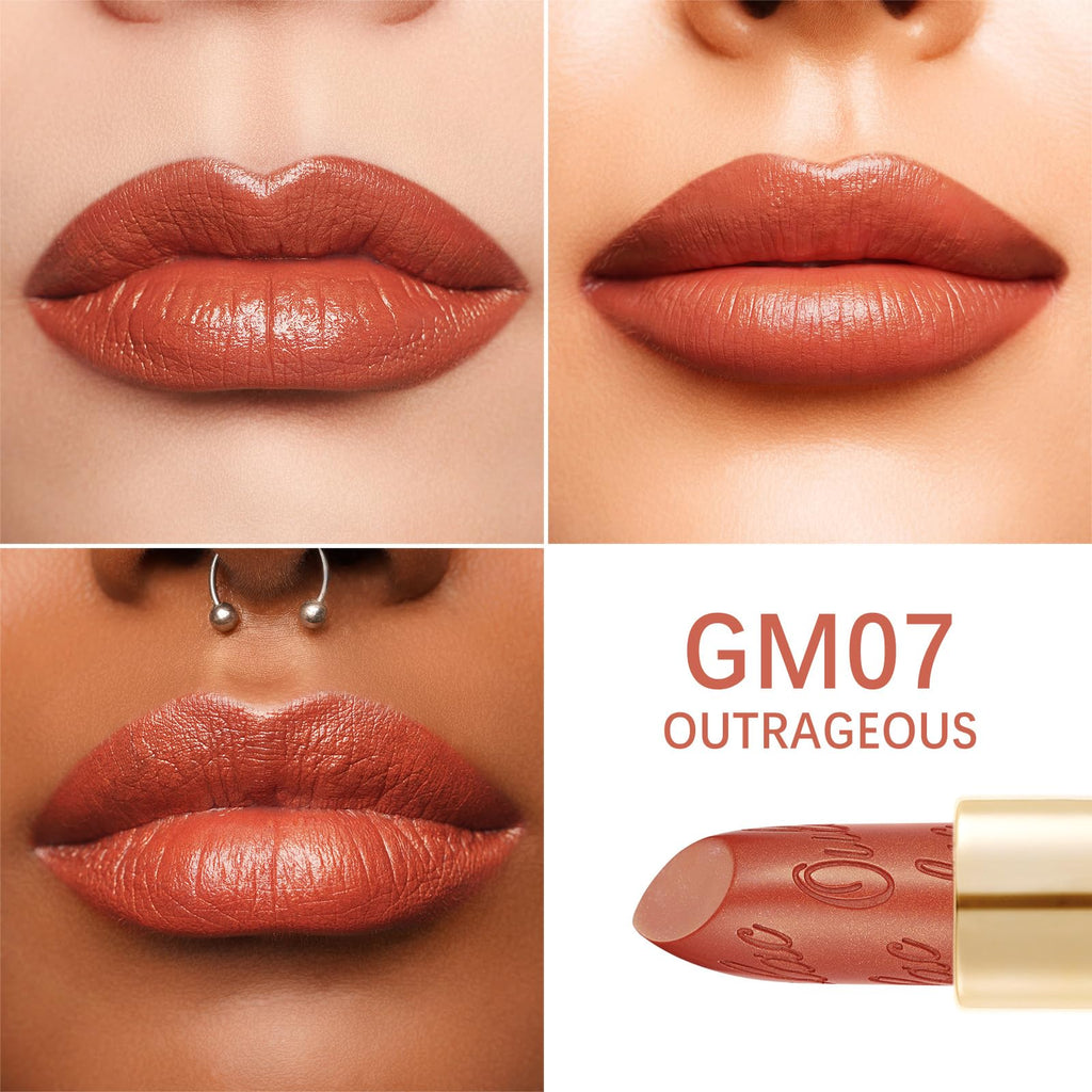 Oulac Maple Matte Lipstick with Glow Metallic Finish - Vegan Lipstick for Women, Creamy Texture, Hydrating Clean Beauty Formula, High-End Magnetic Hook Design, GM07 Outrageous