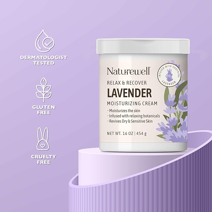 NATURE WELL Lavender Body Cream, Moisturizing Cream for Dry & Sensitive Skin, Relax & Recover Formula with Soothing Lavender, Hydrating Body Lotion Alternative, Dermatologist Tested, 16 Oz