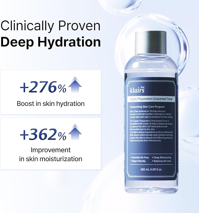 DearKlairs Unscented Toner | Hyaluronic Acid Korean Toner for Sensitive Skin, Skin Flooding & High-Active Layering, Vegan, Essential Oil Free, Ethanol Free, 6.08 fl oz