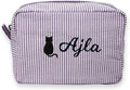 jcyif Custom Makeup Bag Personalized Cosmetic Bag Cute Seersucker Travel Toiletry Bag for Women Embroidered Bag Organizer for Bride Makeup Bag Gift Purple