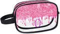 KFNHN Customized Travel Makeup Toiletry Bag, PVC Transparent Waterproof Large Cosmetic Bag Makeup Shaving Bag Organizer Case, Hot Pink Curtain Glittery