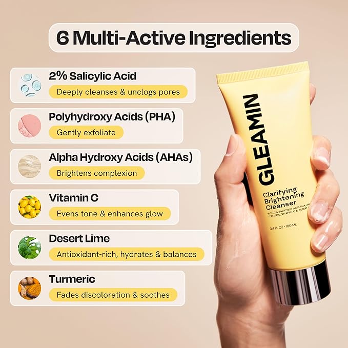 Gleamin Clarifying Brightening Cleanser, 3.4 fl oz, Facial Cleanser