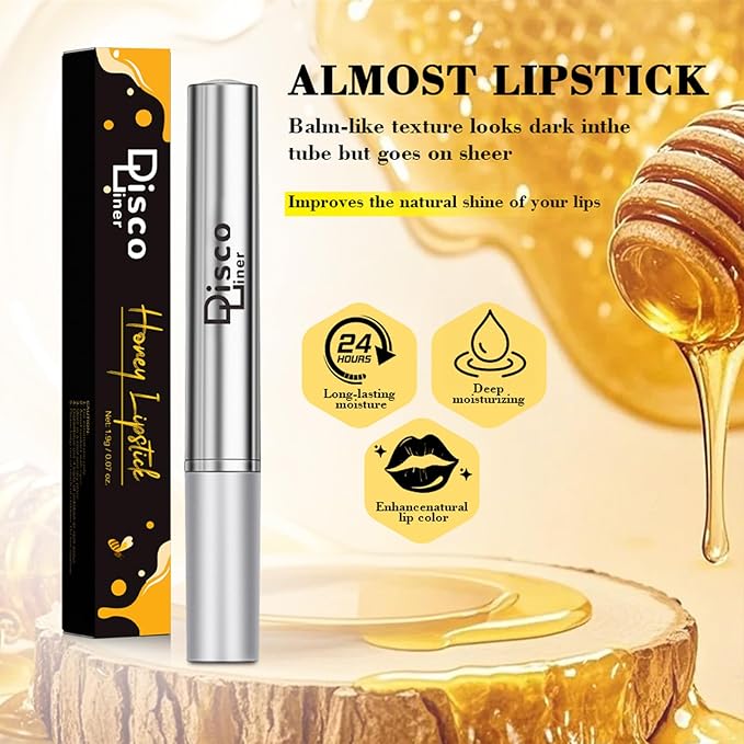 Discoliner Honey Lipstick Lip Tinted Lip Balm, Creamy Texture Nourishing Moisturizing Deep to Sheer Pigment Emollient, Enriched Lipstick Enhances Natural Color, Smooth Application Seamless Blend