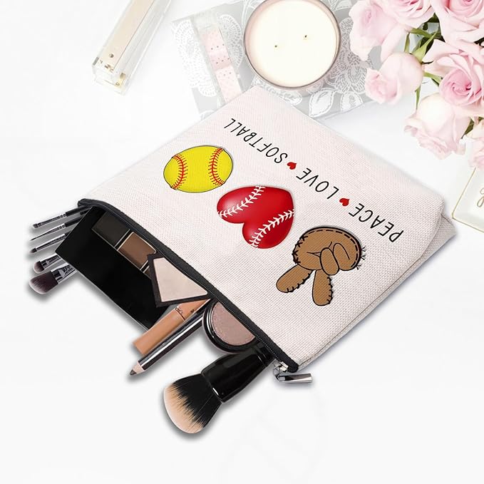 CEASQVAA Softball Cosmetic Bag for Women, Birthday Gifts for Softball Lovers, Coach & Team