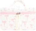 Quilted Makeup Bag for Women, Travel Cosmetic&Toiletry Bag,Bow Pink