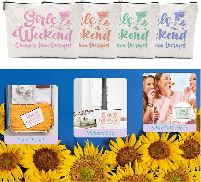 4 Pcs Girls Weekend Gifts for Women 2026 Girl Trip Gifts Favors Makeup Bag
