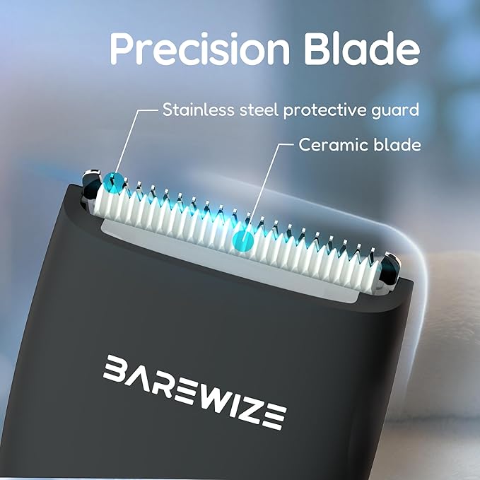 BAREWIZE Body Hair & Pubic Hair Trimmer for Men | Waterproof, USB-C Rechargeable, LED Light, Replaceable Ceramic Blade, Electric Ball Shavers, Manscape Kit, Mens Personal Groomer (Black)