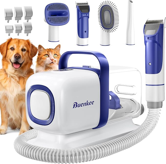 Buenkee Dog Grooming Vacuum Kit, 15000Pa Clipper, Shedding Brush, 2L, White