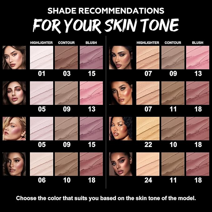 FOCALLURE 3PCS Cream Contour Stick - Highlighter Bronzer Blush Set for Face Sculpting, Non-Greasy Longwear Makeup, Easy to Blend with Natural Matte Finish,SET 8