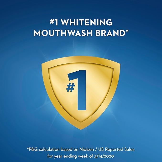 Crest 3D White Mouthwash, Teeth Whitening for Adults, 1L, 2 Pack, Alcohol Free Mouth Rinse, Breath Freshener, Antibacterial, Antiseptic, Bad Breath Treatment, Peroxide Free, Clean Mint