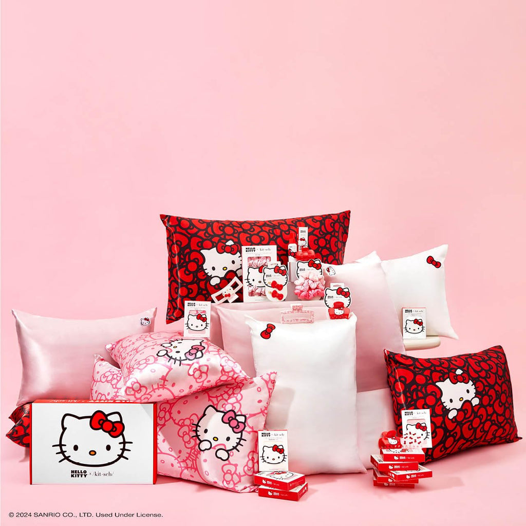 Kitsch x Hello Kitty Satin Pillowcase - Size 19x36, Solid Pink Kitty Face