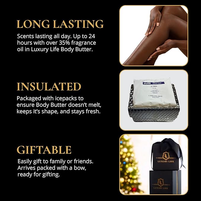 LUXURY LIFE BUTTER - 40% Extrait de Parfum Fragranced Body Butter with Hyaluronic Acid for Ultimate Moisture - Luxurious Room-Filling Natural Fragrances - Non-Greasy, USA Made, Presidential, 5 oz.