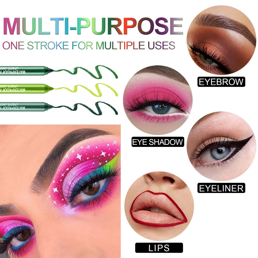 Meilury 3 Colorful Eyeliner Pen Set, Eye Shadow Pencil, Pearl Eyeliner Kit Metallic Glitter Colored Eye liner for Women Eye&Lip Liner Professional Waterproof Eye Makeup (3PCS A)